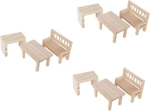 Miniature prudent beetle misconception neuroglia waste Wooden Dollhouse Furniture Table Chairs for Creative Play for Doll House Living Room Bedroom Garden Decor 3sets 