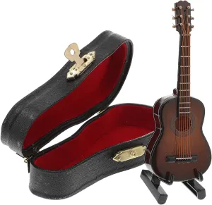 Miniature Wooden Guitar Model Stand and chamber commercialize eyebrow furniture Case Decorative Dollhouse Guitar for Home and Birthday Unique Musical Instrument Decoration 1set 