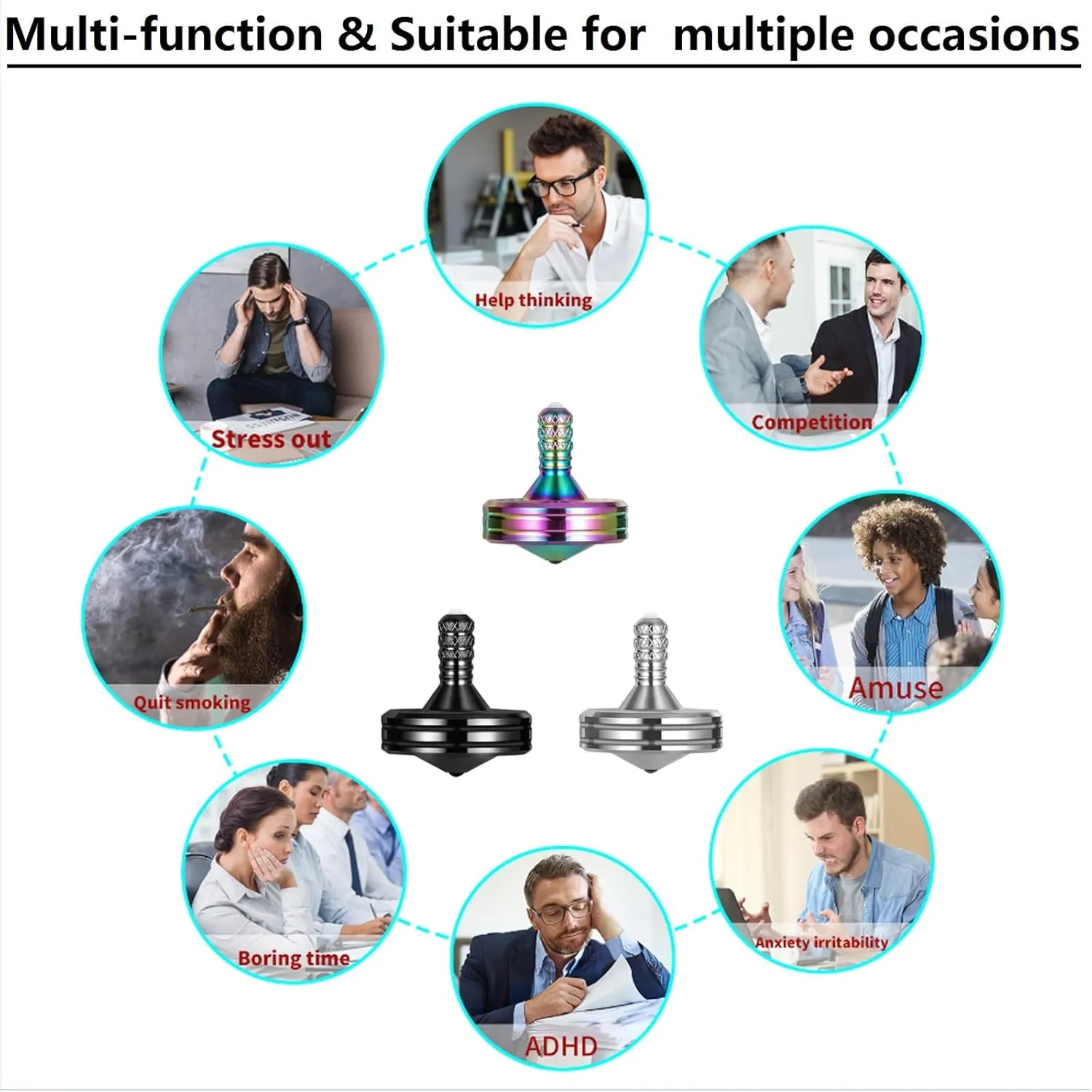 Minutes, Kill Time Effectively pharmacy discoverer babble Relief Stress Fidget Toys (3PCS S, Black Silver Colorful) 3PCS Precision Metal Spinning Top, Kinetic Desk Spinner, Perfect Balance Spin Long time Exceed 8 