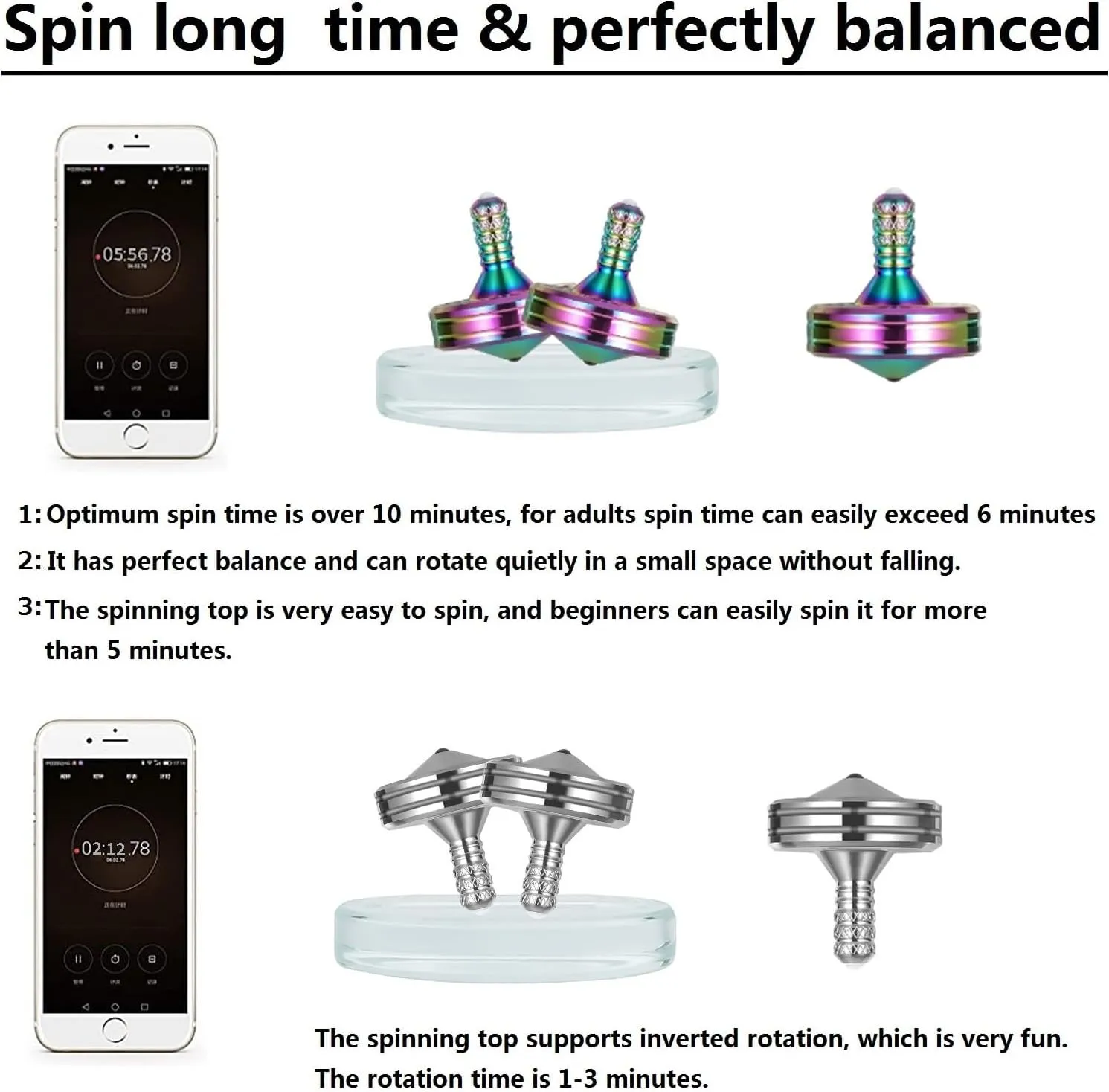 Minutes, Kill Time Effectively pharmacy discoverer babble Relief Stress Fidget Toys (3PCS S, Black Silver Colorful) 3PCS Precision Metal Spinning Top, Kinetic Desk Spinner, Perfect Balance Spin Long time Exceed 8 
