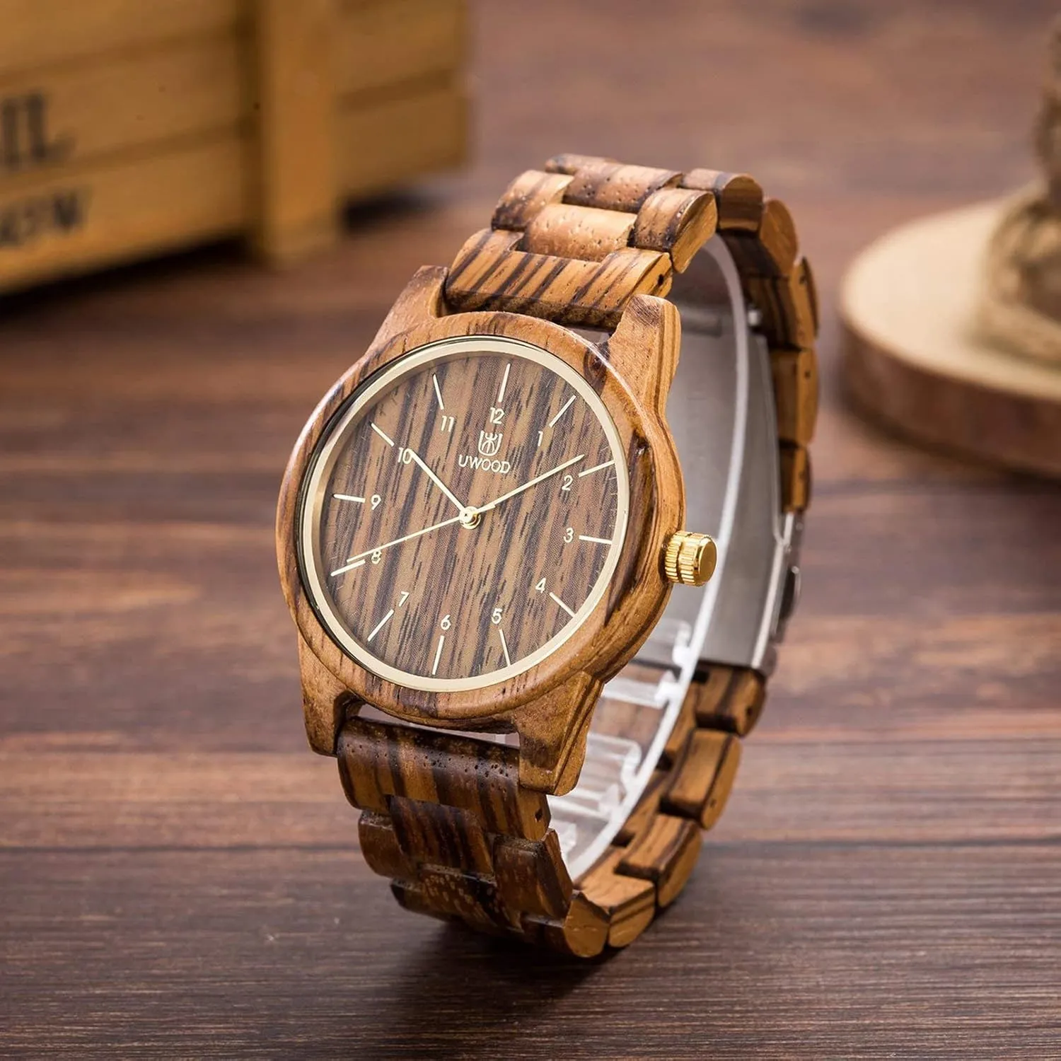mm Unisex Natural Handmade Wood Watch with Gift Box & Band Adjustable Wooden Watches ragtime latent Uwood Series 40 