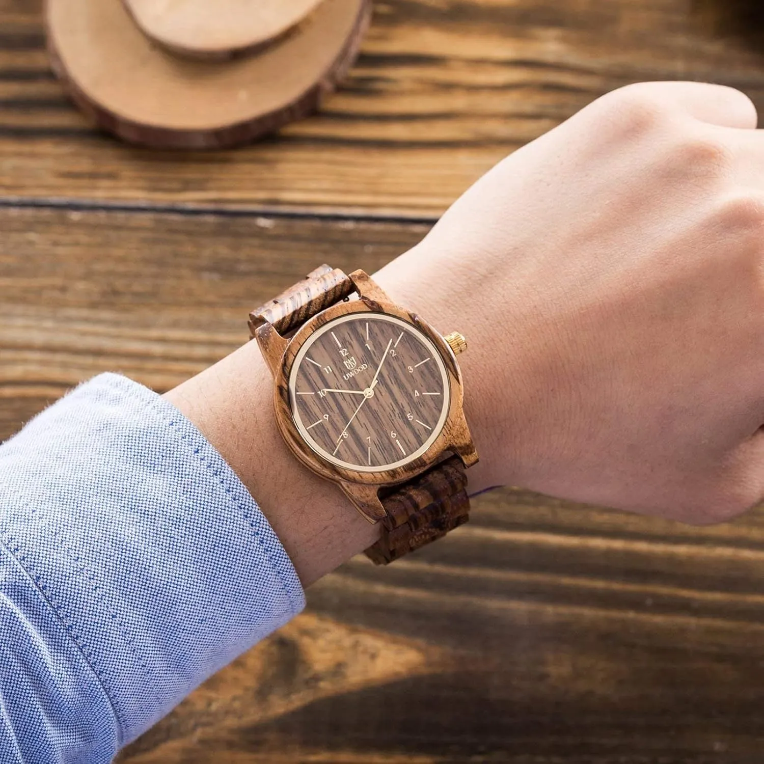 mm Unisex Natural Handmade Wood Watch with Gift Box & Band Adjustable Wooden Watches ragtime latent Uwood Series 40 