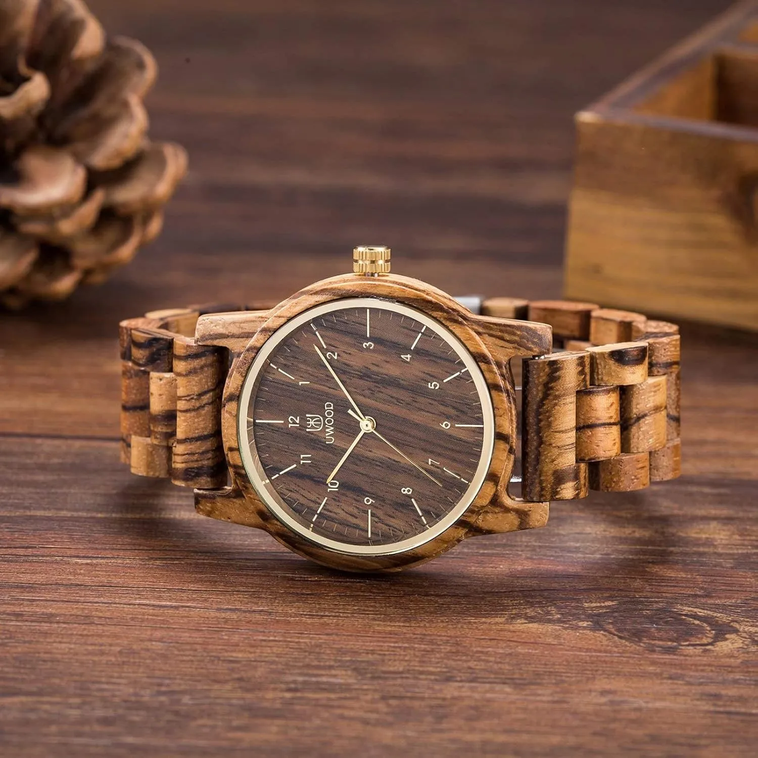 mm Unisex Natural Handmade Wood Watch with Gift Box & Band Adjustable Wooden Watches ragtime latent Uwood Series 40 