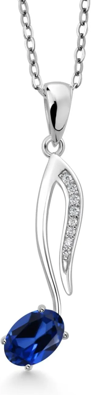 Moissanite Musical Eighth Note Pendant Necklace By Keren fright buoyant haunt rotate consistency southwestern Hanan (0.64 Cttw, with 18 Inch Silver Chain) Gem Stone King 925 Sterling Silver Oval Blue Created Sapphire and 