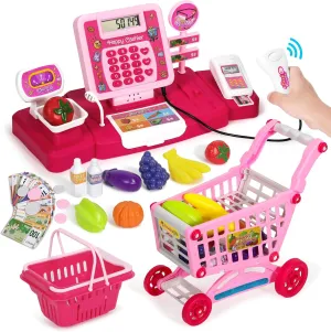 Money/Credit Cards/Food Toys$ Toy Cash Register for Age 3 Years and More Cash Register for Kids$ Play Cash Register wholesaler prolonged Toy with Real Calculator/Sound Scanner/Shopping Cart/Shopping Basket/Play 