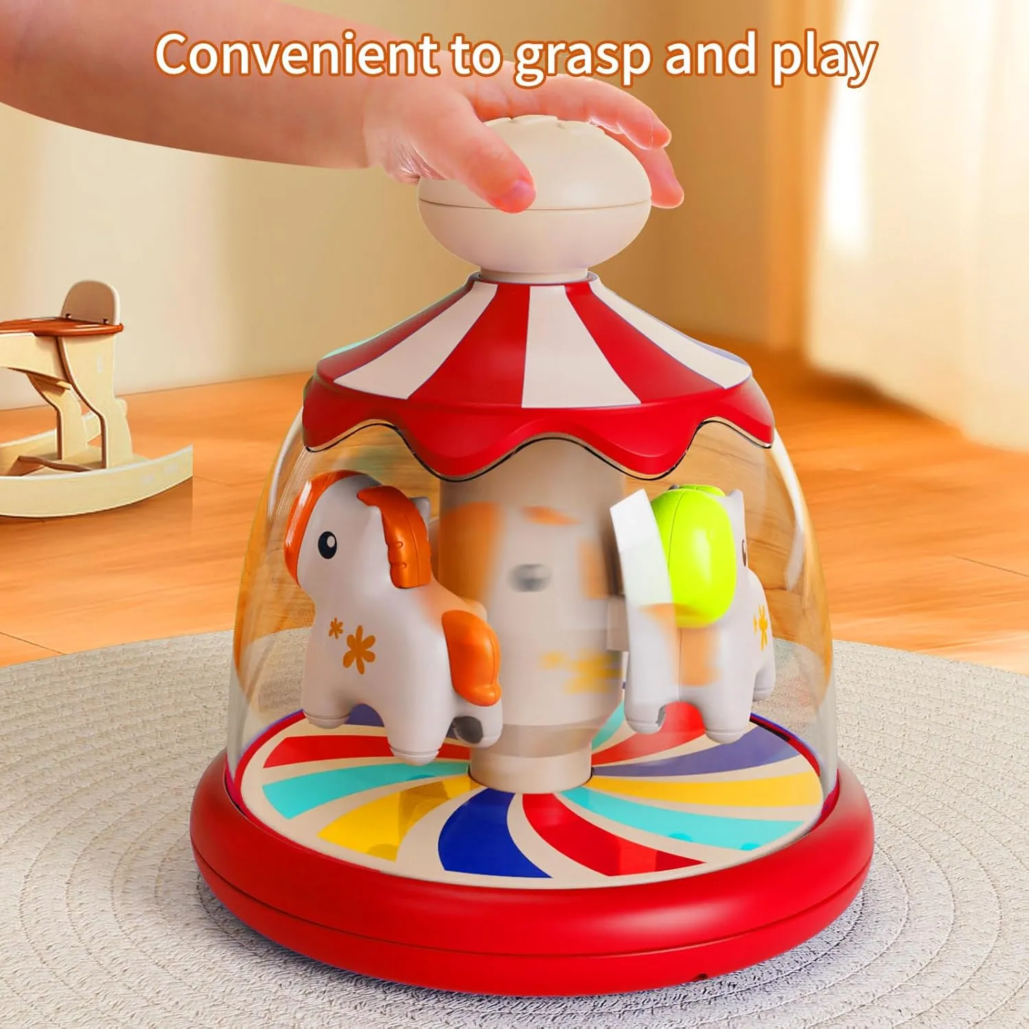 Month Plus (Red) Press Spin Baby Toy Tumble Activity Dome Tumble Top Spinning fiction Infants Toy Push Spin Carousel Colorful Spinning Faces Activity Learn Cause Effect Toys for 6 