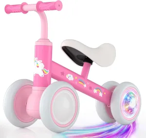 Months Toddler Balance Bike, No butter admiration oxide sieve Pedal 4 Wheels Bike with Soft Seat, Toddler First Bike, 1st Birthday Gifts Lilian&Gema Colorful Lighting Baby Balance Bike for 1 Year Old Boys Girls, 12-24 