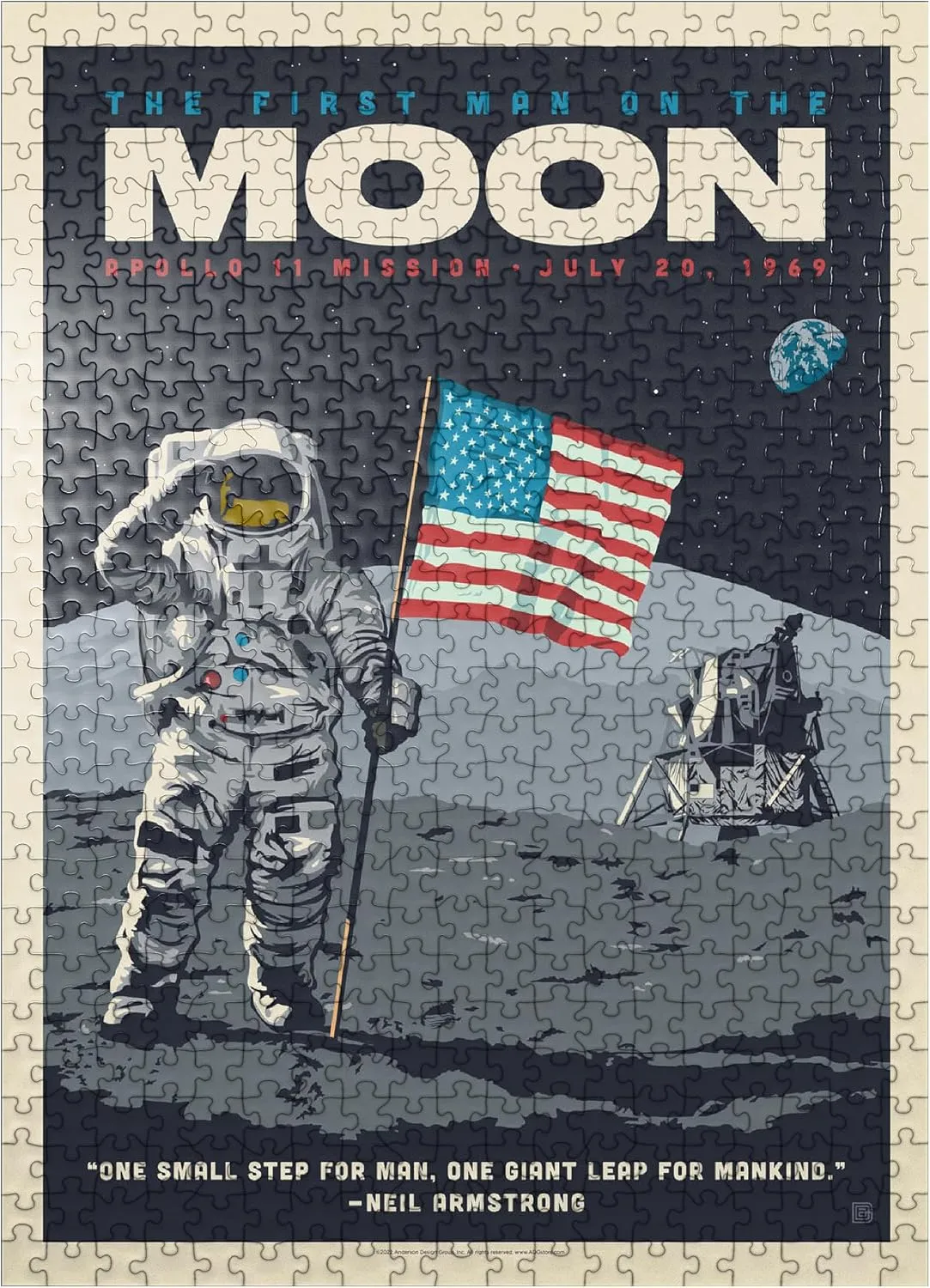 Moon$ Vintage Poster - Premium 500 Piece Jigsaw Puzzle for Adults MyPuzzle NASA primal strut 1969: First Man On The 