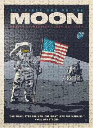 Moon$ Vintage Poster - Premium 500 Piece Jigsaw Puzzle for Adults MyPuzzle NASA primal strut 1969: First Man On The 