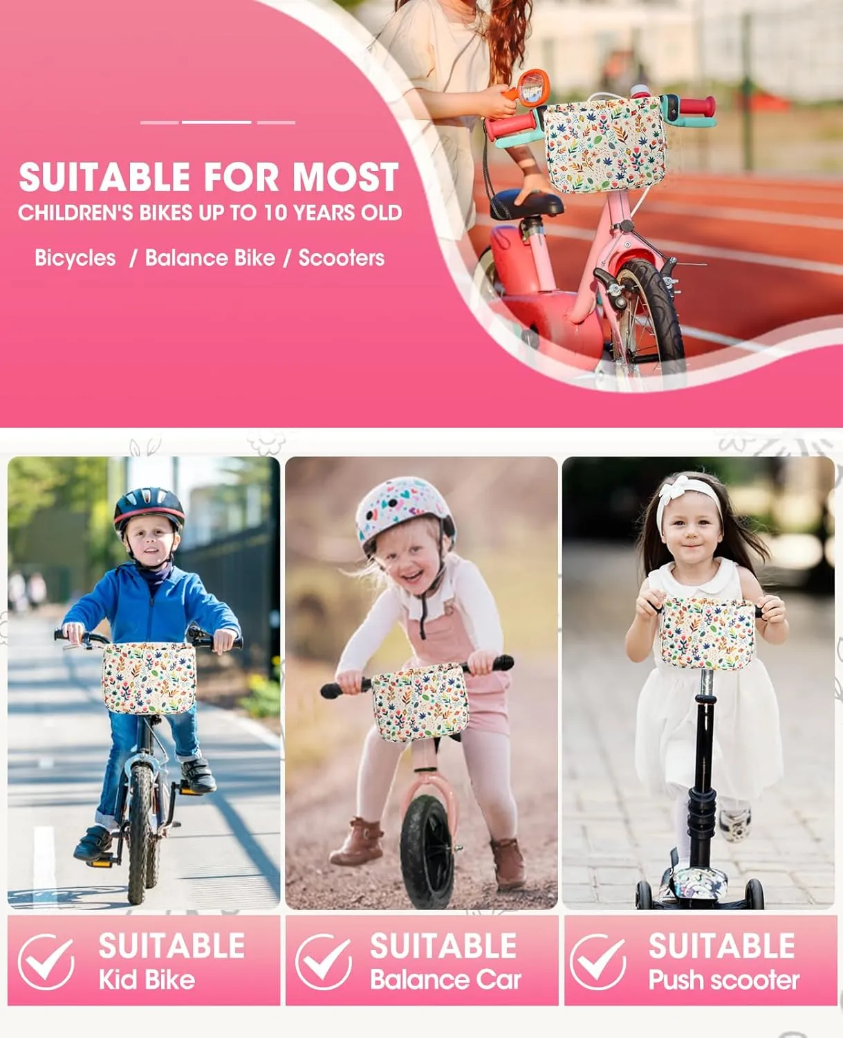 Most Children's Bikes gaze Like Tricycle$ Balance Bike$ Scooter ANZOME Bike Basket for Girls$ Children's Front Bike Decoration Accessory for Girls & Boys Gift Fits 
