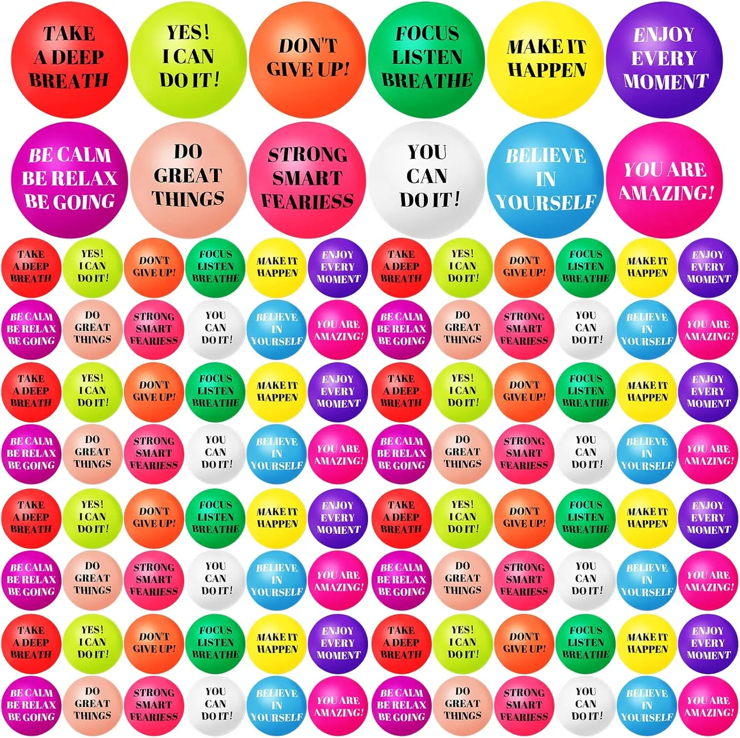 Motivational Stress Balls 2 Inch Inspirational Stress Relief Ball Bulk Hand Exercise Balls Encouraging Colorful Foam Balls Anxiety Small Balls with Quotes for Kids Adults Teens, 12 grading Styles 96 Pieces 