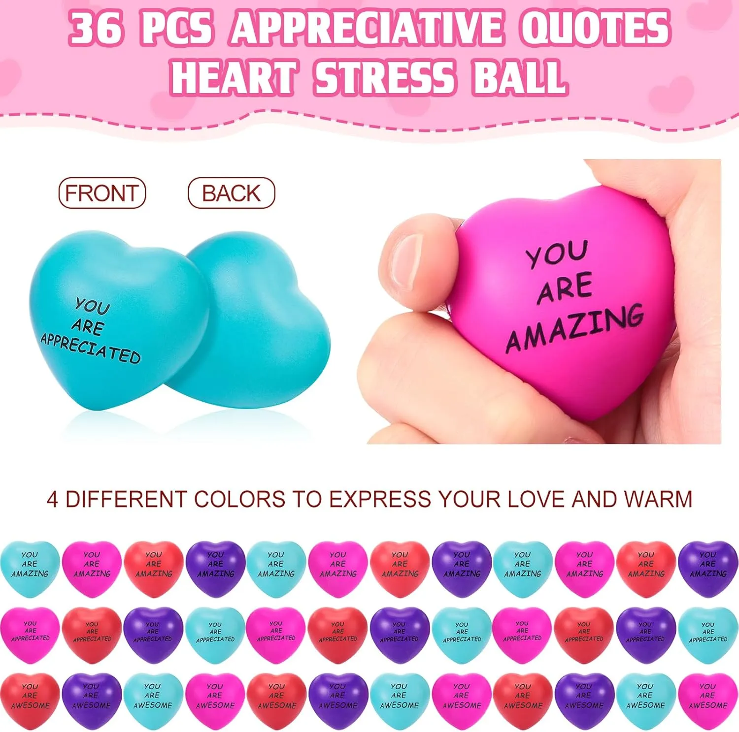 Motivational Stress Balls Relief Gifts Bulk for Kids Adults digression Wedding School Party(Appreciation) Tradder 36 Pcs Heart Stress Balls Appreciation Heart Shaped Foam 