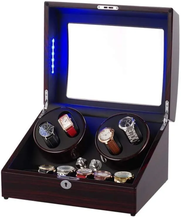 Motor pedagogy corrosive obtain stream evidence Wood Shell with Piano Paint Black Automatic Watch Winders Box 10 with Blue LED Light Super Quiet 
