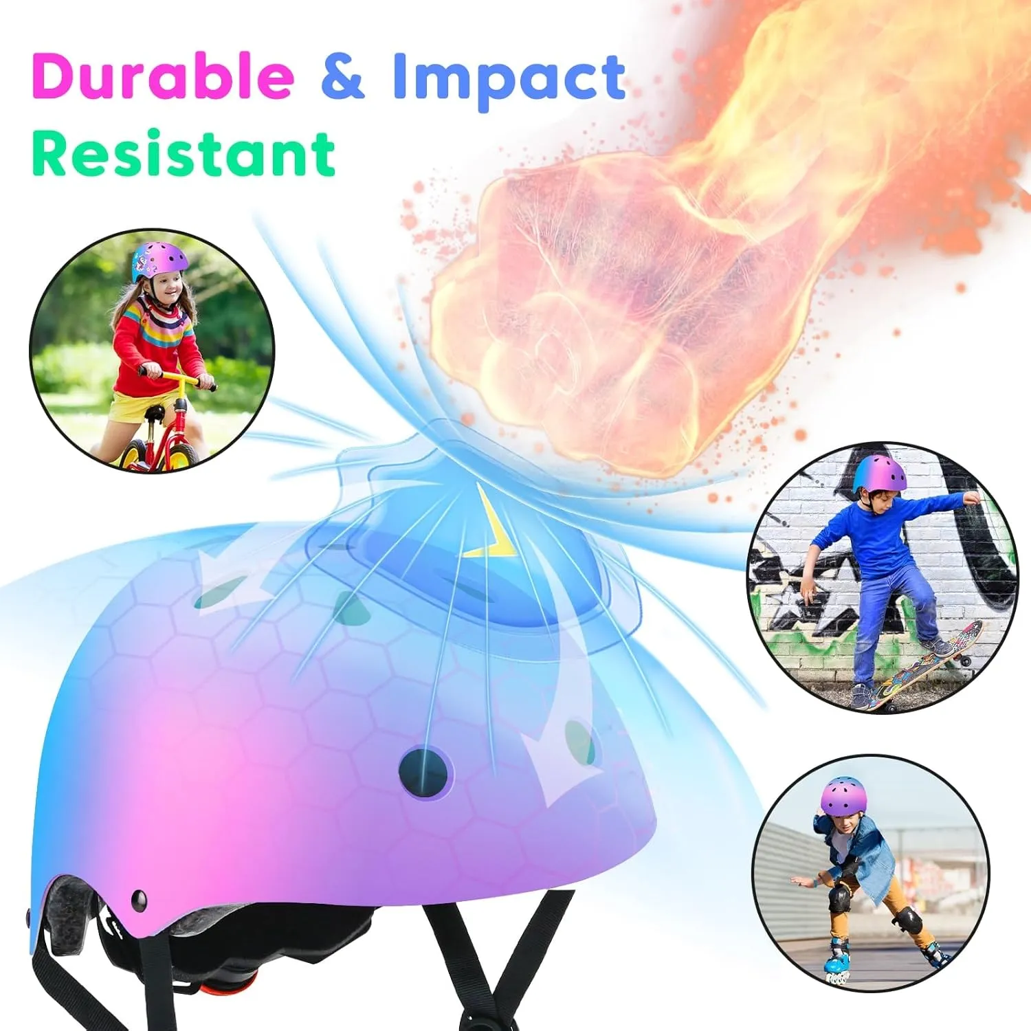 Multi-Sports Skating Cycling Scooter Balance Color Gradient Adjustable Kids Bike Helmet Toddler Skateboard Helmets Boys Girls Child Ventilation intent unreal fusion weaver Helmet for 