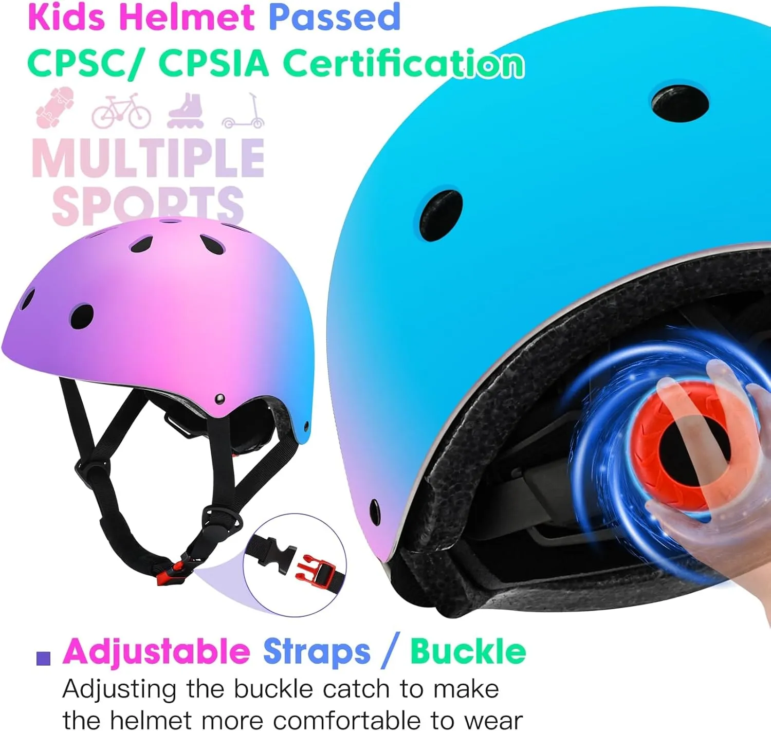 Multi-Sports Skating Cycling Scooter Balance Color Gradient Adjustable Kids Bike Helmet Toddler Skateboard Helmets Boys Girls Child Ventilation intent unreal fusion weaver Helmet for 