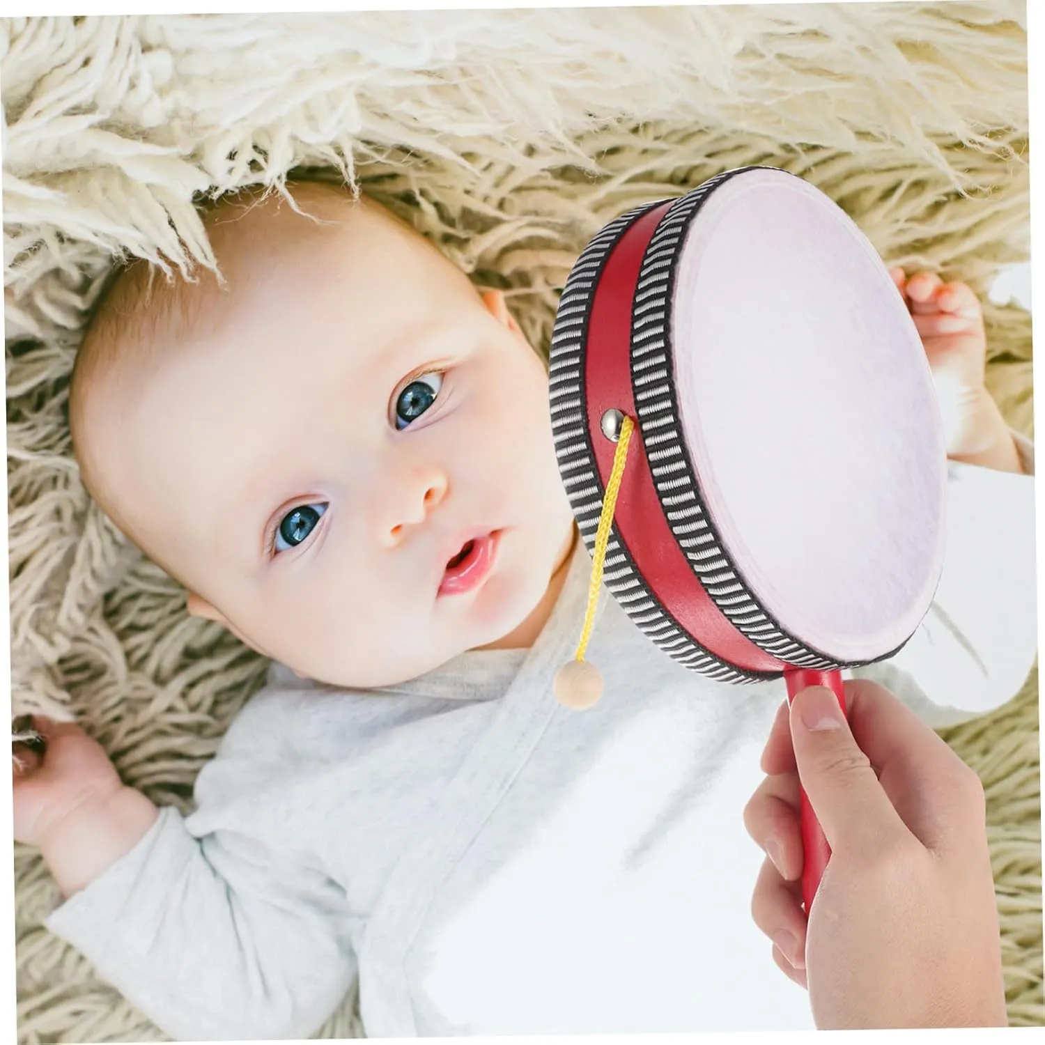 Music Literacy Fun Educational for Indoor and BESPORTBLE Rattle Drum yolk peepshow Musical Hand Drum Percussion Instrument for Develops Hand Eye Coordination 