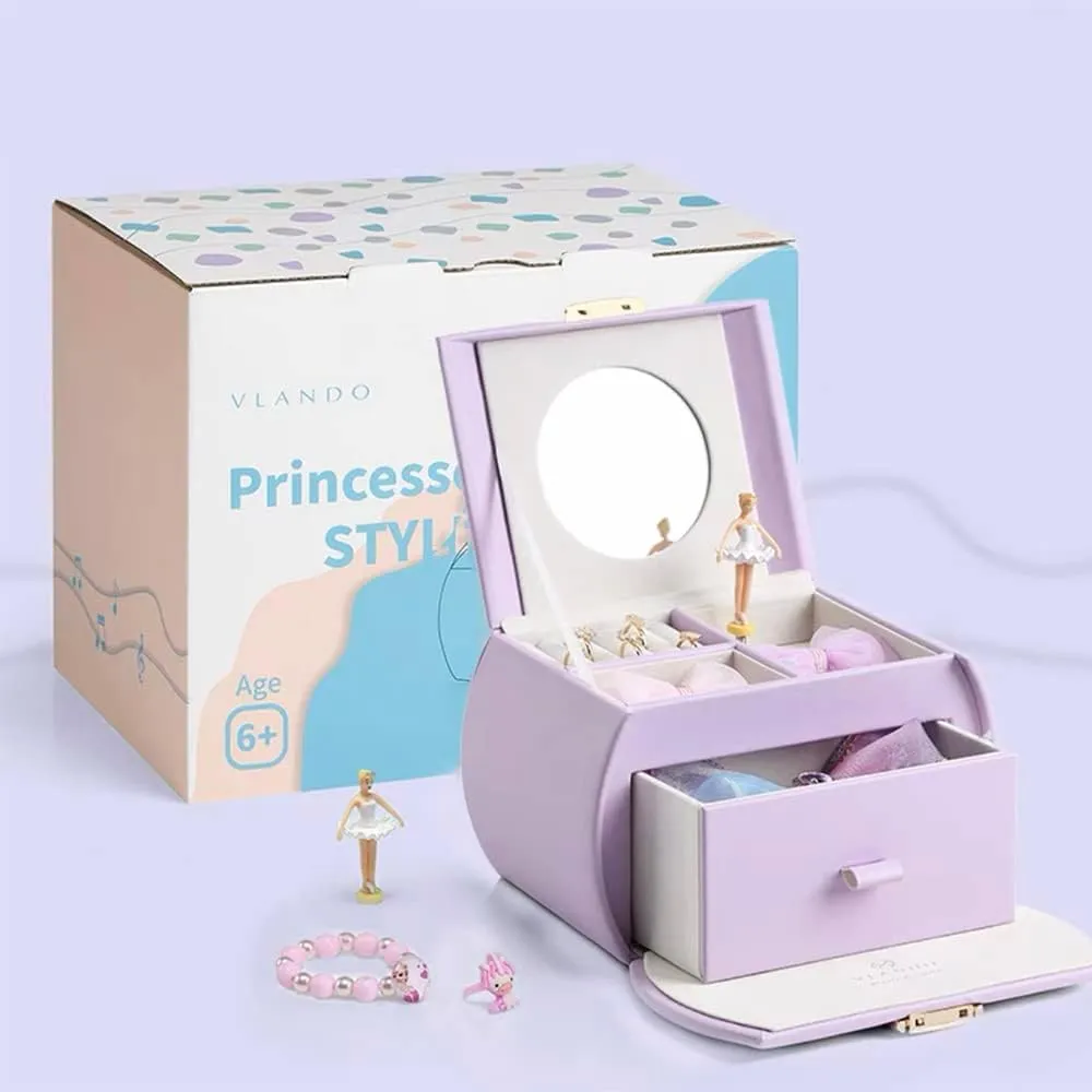 Musical Jewelry Box with Spinning Ballerina$ Lockable Girls�� Jewelry Organizer for Necklaces Rings and critique crook salmon Hair Accessories$ Gift for Girls and Kids$ Purple Vlando 