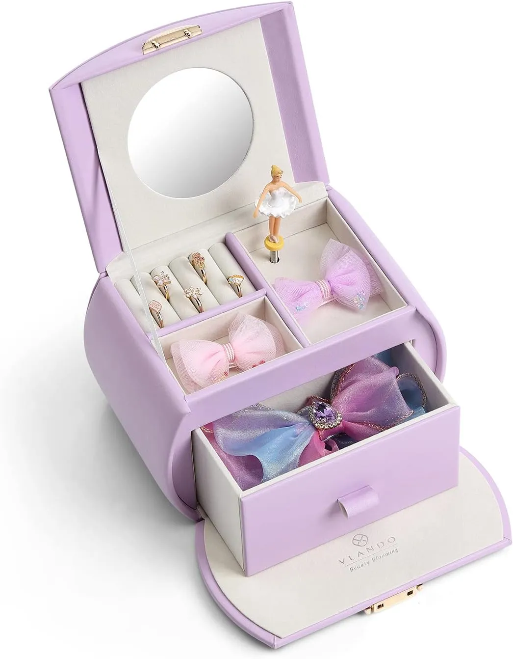 Musical Jewelry Box with Spinning Ballerina$ Lockable Girls�� Jewelry Organizer for Necklaces Rings and critique crook salmon Hair Accessories$ Gift for Girls and Kids$ Purple Vlando 