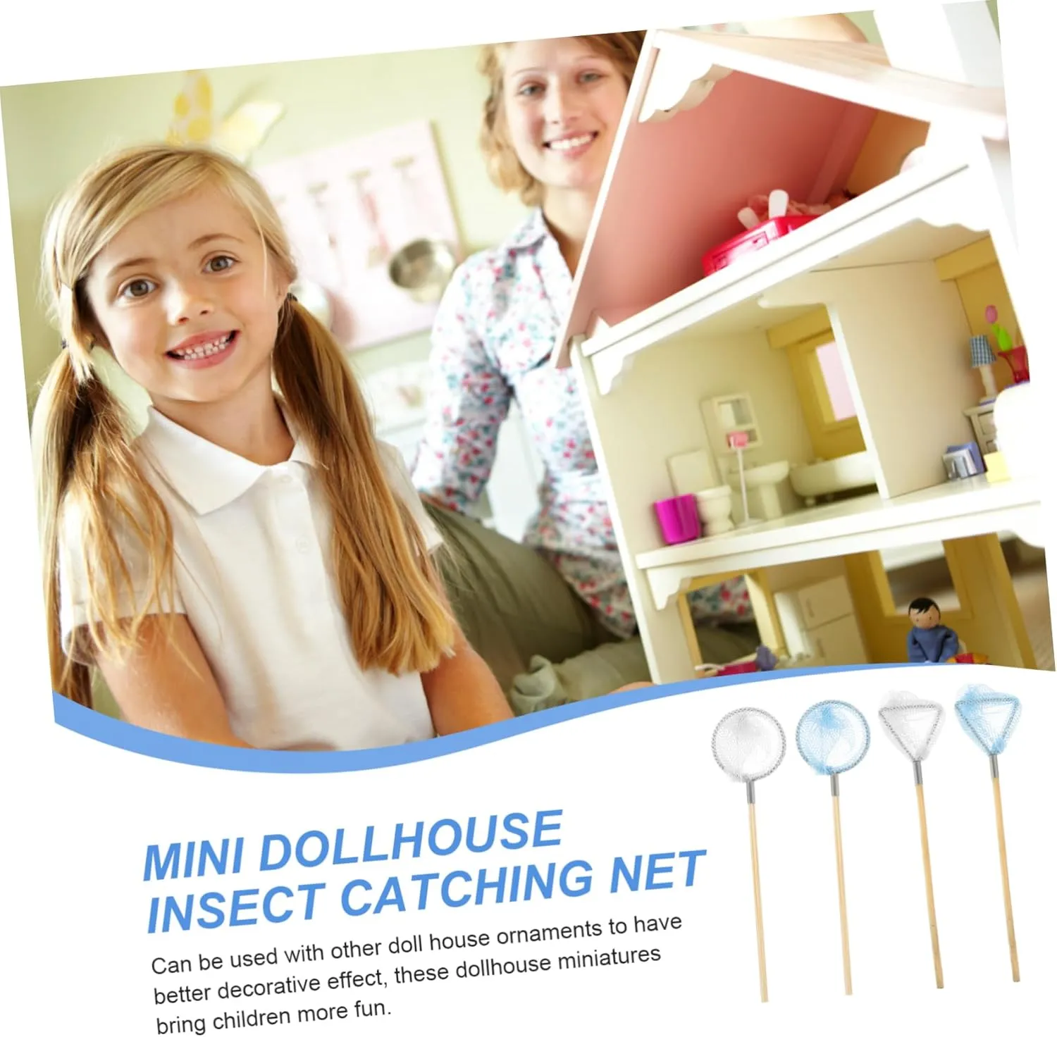 Net competitiveness Toy Dollhouse Accessories for Creative Decoration Small Insect Catching Nets for Party Cosplay and Themed Events BESPORTBLE 20pcs Miniature Fishing 