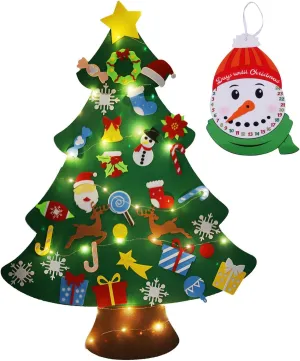 New Year Door Wall Hanging with String Light calamitous 3ft DIY Felt Christmas Tree Set with 33Pcs Ornaments Kids Xmas Gifts 