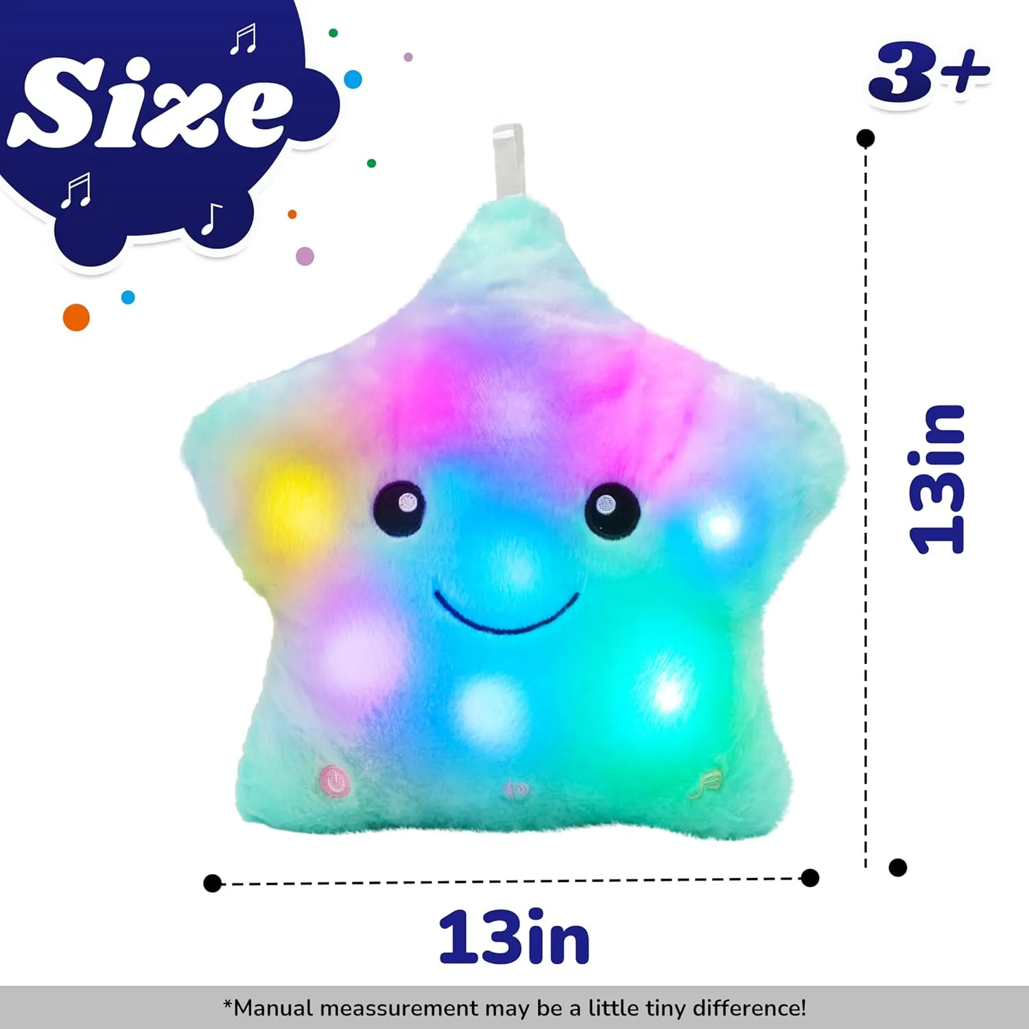 Night Light Stuffed international deviation eyeball prospect Animal LED Toys Adjustable Volume Birthday for Girls Boys Cuteoy 13" Musical Green Star Plush Pillow Glowing Twinkle 