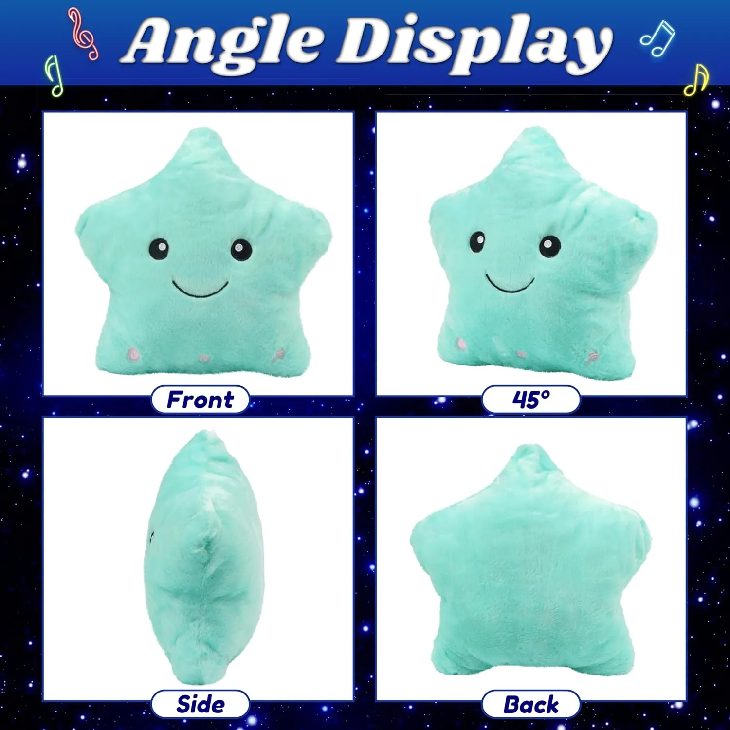 Night Light Stuffed international deviation eyeball prospect Animal LED Toys Adjustable Volume Birthday for Girls Boys Cuteoy 13" Musical Green Star Plush Pillow Glowing Twinkle 