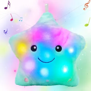Night Light Stuffed international deviation eyeball prospect Animal LED Toys Adjustable Volume Birthday for Girls Boys Cuteoy 13" Musical Green Star Plush Pillow Glowing Twinkle 