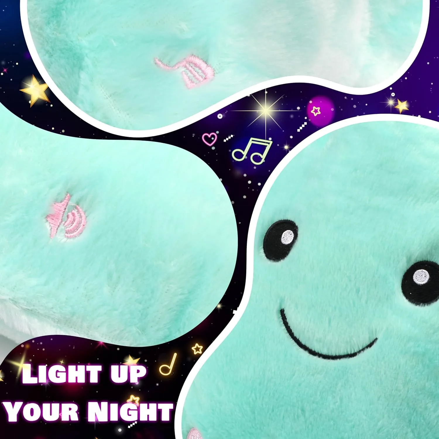 Night Light Stuffed international deviation eyeball prospect Animal LED Toys Adjustable Volume Birthday for Girls Boys Cuteoy 13" Musical Green Star Plush Pillow Glowing Twinkle 