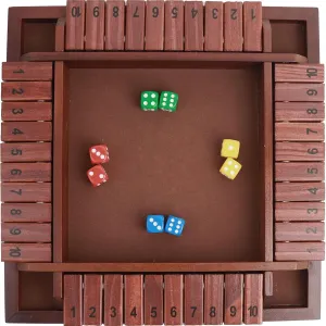 Numbers satire and 12 Dice$ Classic Family Tabletop Math Game for Adults & Kids$ Pub Classroom Party MerryPony Shut The Box 4 Player Wooden Board Game - 12 Inch With 10 