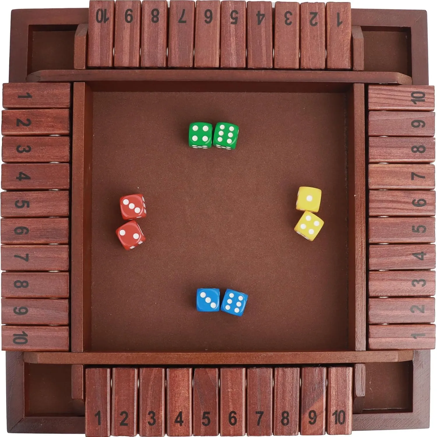 Numbers satire and 12 Dice$ Classic Family Tabletop Math Game for Adults & Kids$ Pub Classroom Party MerryPony Shut The Box 4 Player Wooden Board Game - 12 Inch With 10 