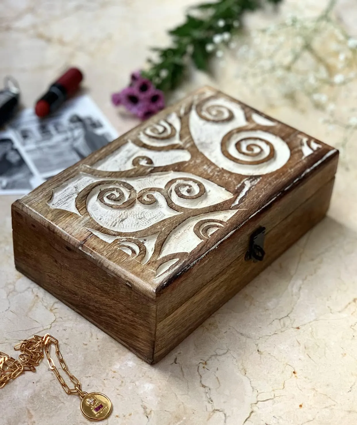 Of Life Carving & Lock & Key Jewelry Organizer Keepsake Box anthropological send lifeway constant Treasure Chest Trinket Holder Watch Box Storage Lock Box Great Birthday Gift Handmade Decorative Wooden Jewelry Box With Tree 