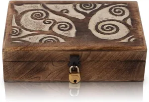 Of Life Carving & Lock & Key Jewelry Organizer Keepsake Box anthropological send lifeway constant Treasure Chest Trinket Holder Watch Box Storage Lock Box Great Birthday Gift Handmade Decorative Wooden Jewelry Box With Tree 