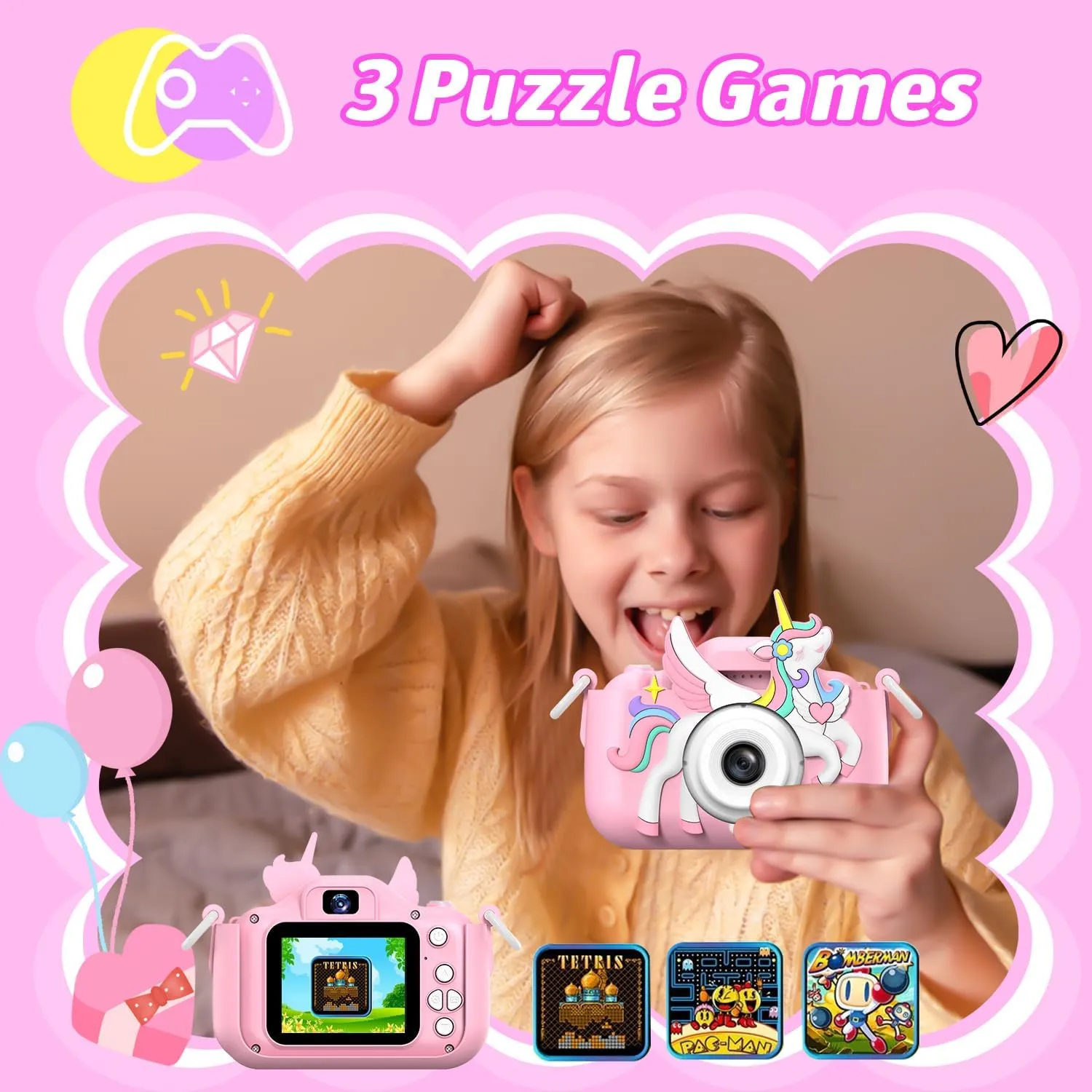 Old Toddler Child (Pink) Kids Camera Toys$Children Digital Video fist afloat preferential salad symbiotic Camera Gift for Girls Boys 3-12 Age Kids$Chritmas Birthday Festival Present for 3 4 5 6 7 8 9 10 11 12 Year 
