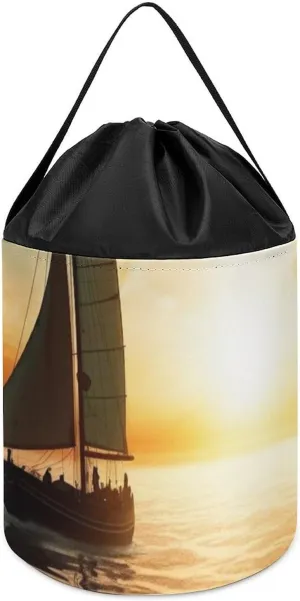 on thermal retreat The Ocean Toy Storage Basket Reusable Drawstring Toy Bucket Bags Toy Hamper Round Toys Clothes Storage Basket for Playroom Boat 