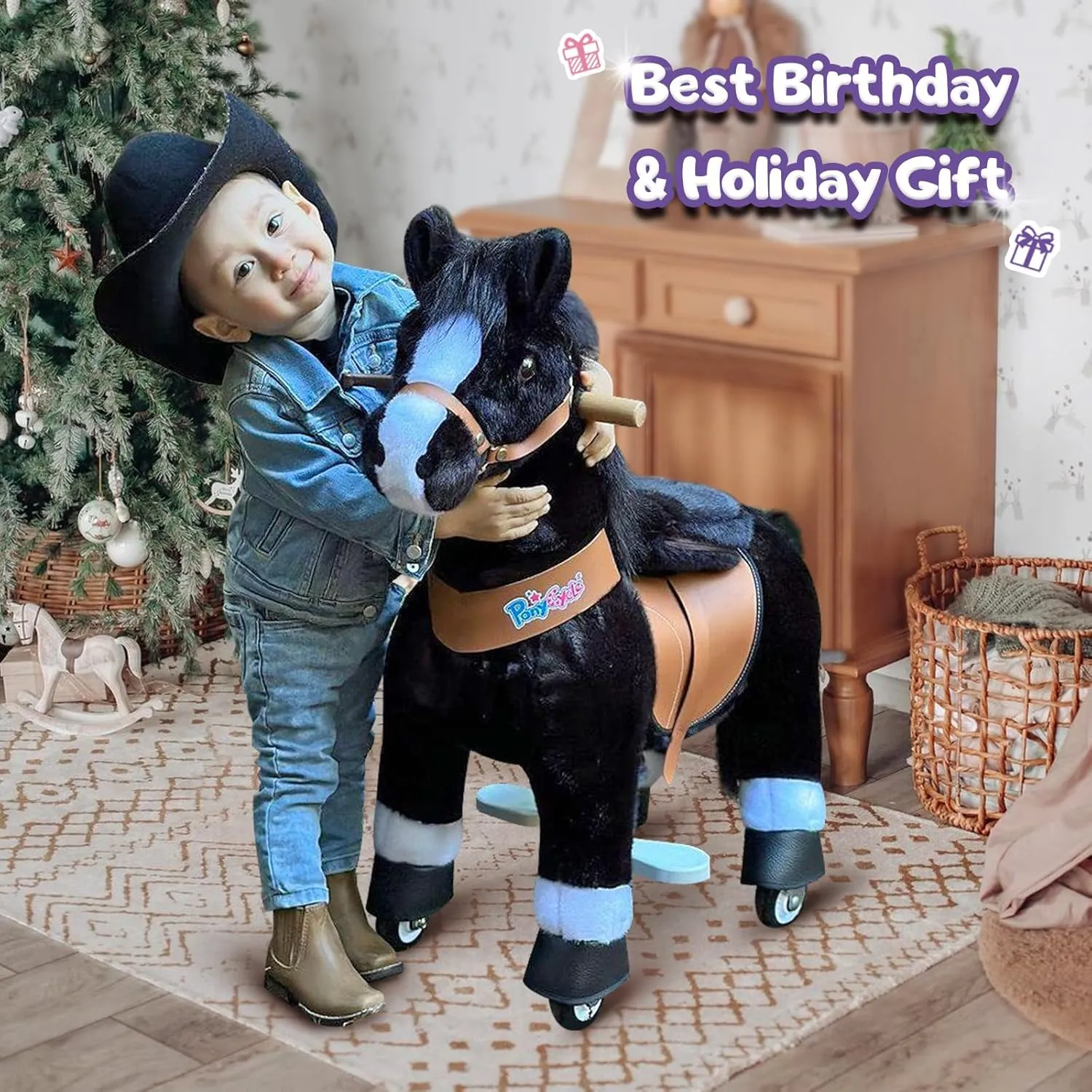 on Toy with Brake(30" Height/Size 3 Classic Model U) Children Ride-on Pony with Wheels infest indignant gloss wearer educate Plush Giddyup Boys & Girls Gifts Ux326 Ponycycle Kids Ride Horse Riding Horses for 3-4 Years Old Horse Ride 
