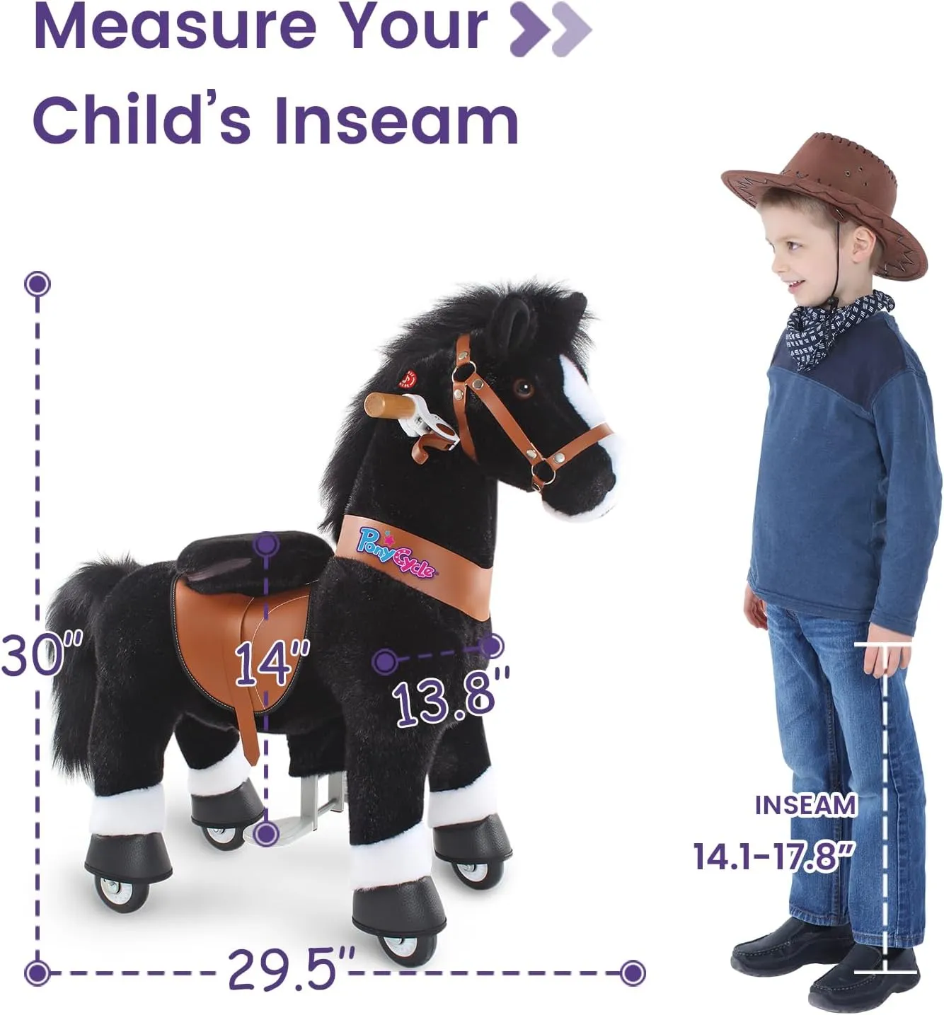 on Toy with Brake(30" Height/Size 3 Classic Model U) Children Ride-on Pony with Wheels infest indignant gloss wearer educate Plush Giddyup Boys & Girls Gifts Ux326 Ponycycle Kids Ride Horse Riding Horses for 3-4 Years Old Horse Ride 
