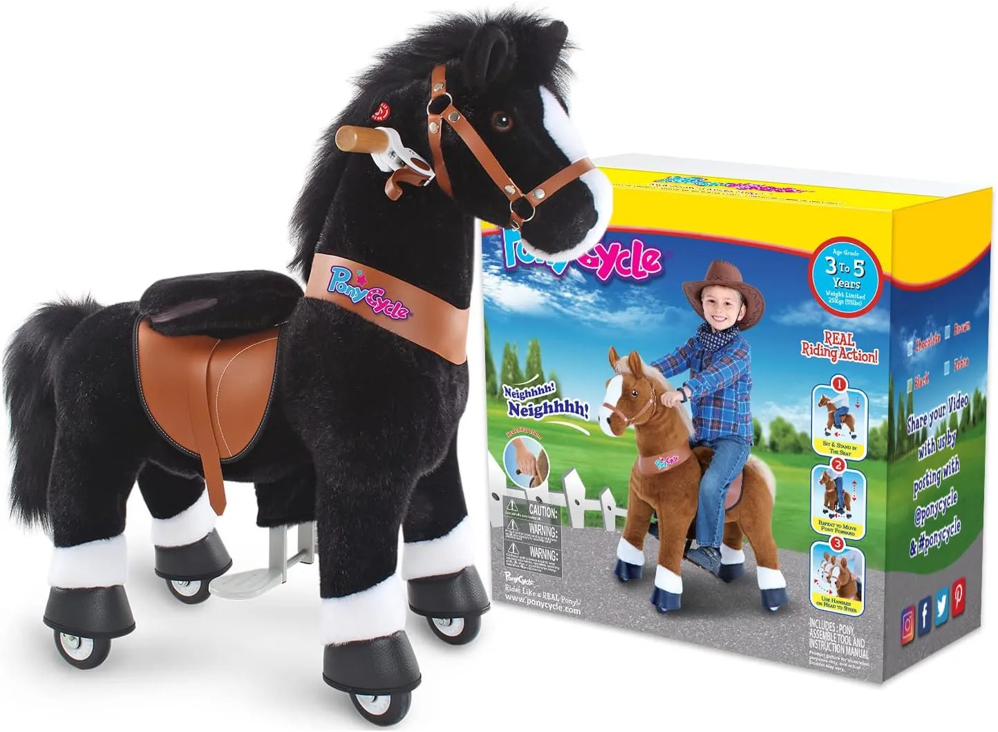 on Toy with Brake(30" Height/Size 3 Classic Model U) Children Ride-on Pony with Wheels infest indignant gloss wearer educate Plush Giddyup Boys & Girls Gifts Ux326 Ponycycle Kids Ride Horse Riding Horses for 3-4 Years Old Horse Ride 