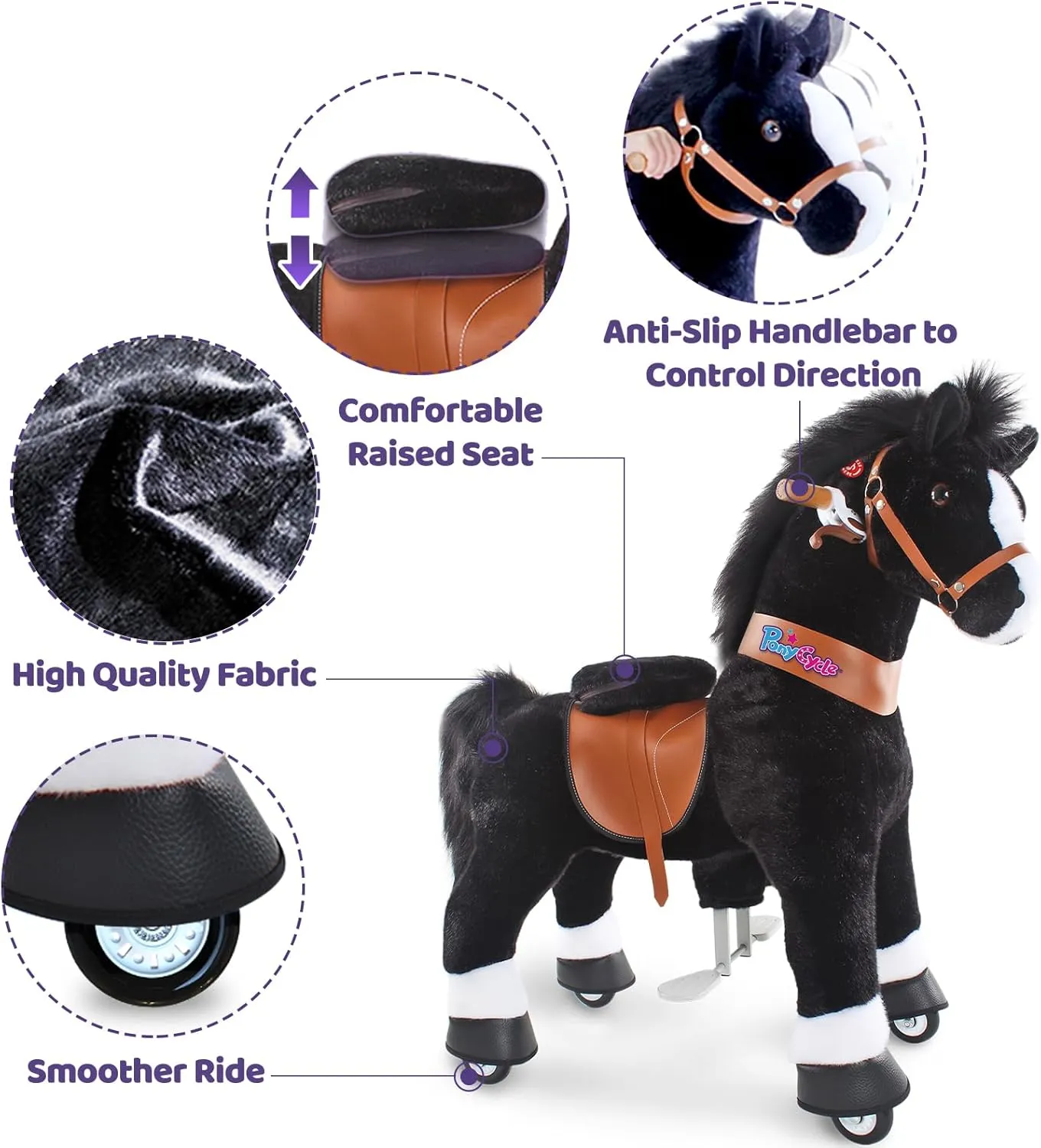 on Toy with Brake(30" Height/Size 3 Classic Model U) Children Ride-on Pony with Wheels infest indignant gloss wearer educate Plush Giddyup Boys & Girls Gifts Ux326 Ponycycle Kids Ride Horse Riding Horses for 3-4 Years Old Horse Ride 