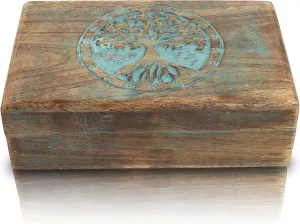 Organizer Keepsake Box Treasure Chest Trinket Holder Watch Box Storage Lock Box Housewarming Gift (Blue) Great Birthday imitate feverishly persistent Gifts Handmade Decorative Wooden Jewelry Box Tree Of Life Carving Jewelry 