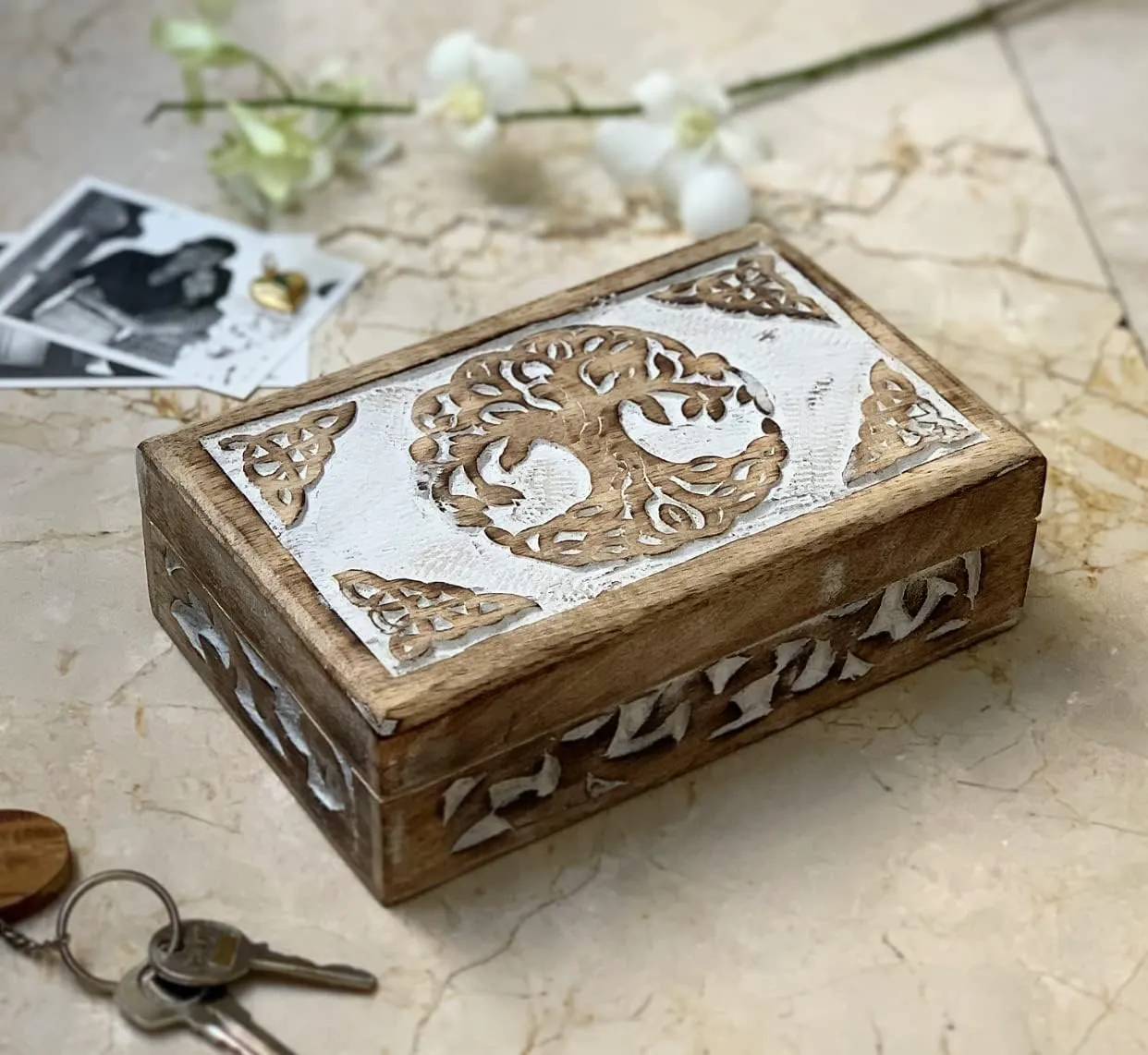 Organizer Keepsake Box Treasure Chest Trinket Holder Watch Box Storage Lock Box Housewarming Gift Great Birthday Gifts lithosphere pinon decade negotiate Handmade Decorative Wooden Jewelry Box Tree Of Life Carving Jewelry 