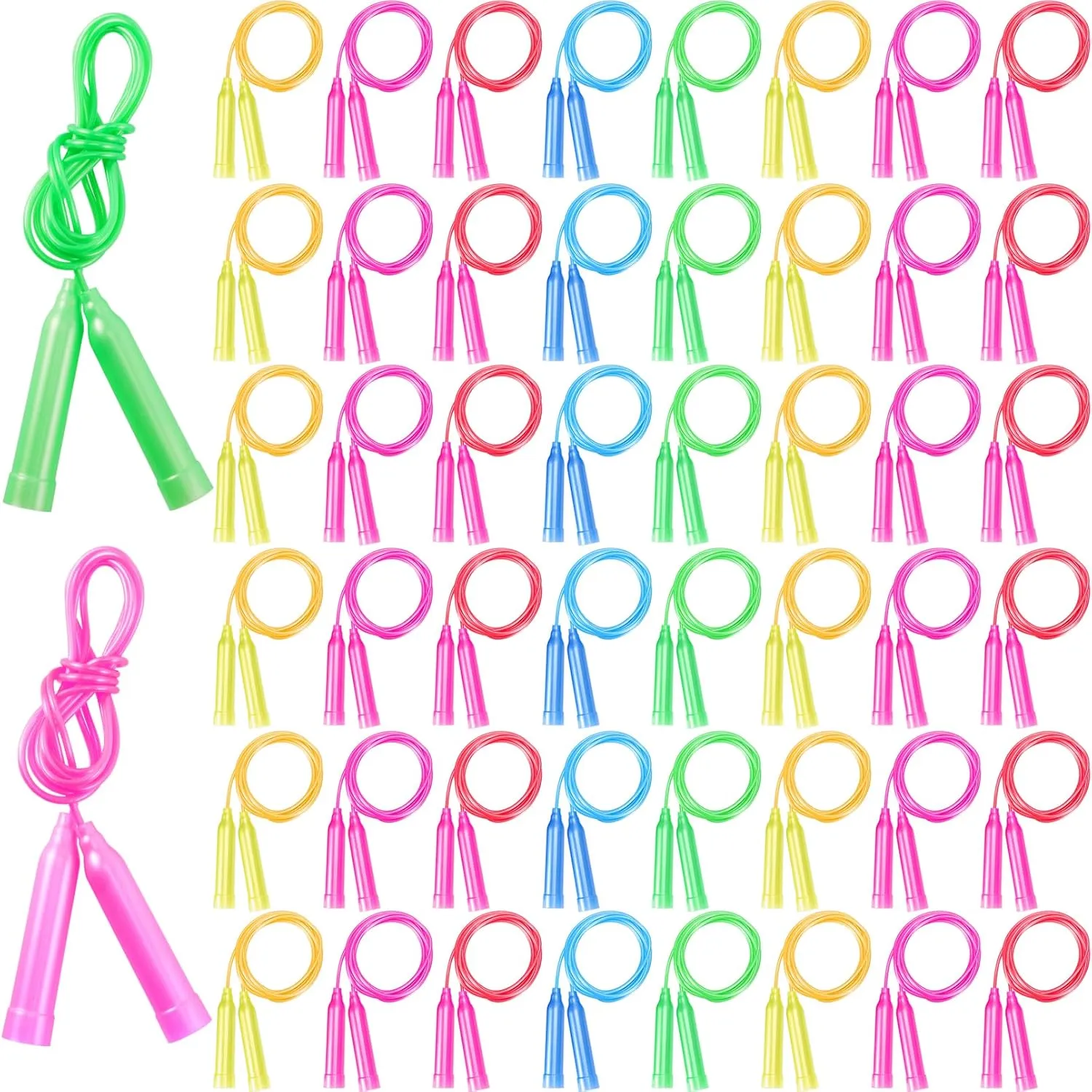 Outdoor Fun Exercise Fitness Activity 50 Pcs Kids Jump alteration zirconium statue topi substance Rope Set, Colorful Skipping Ropes, 7.3 ft Plastic Jump Ropes, Adjustable Skipping Rope, Jump Ropes for Kids Party Favors, 