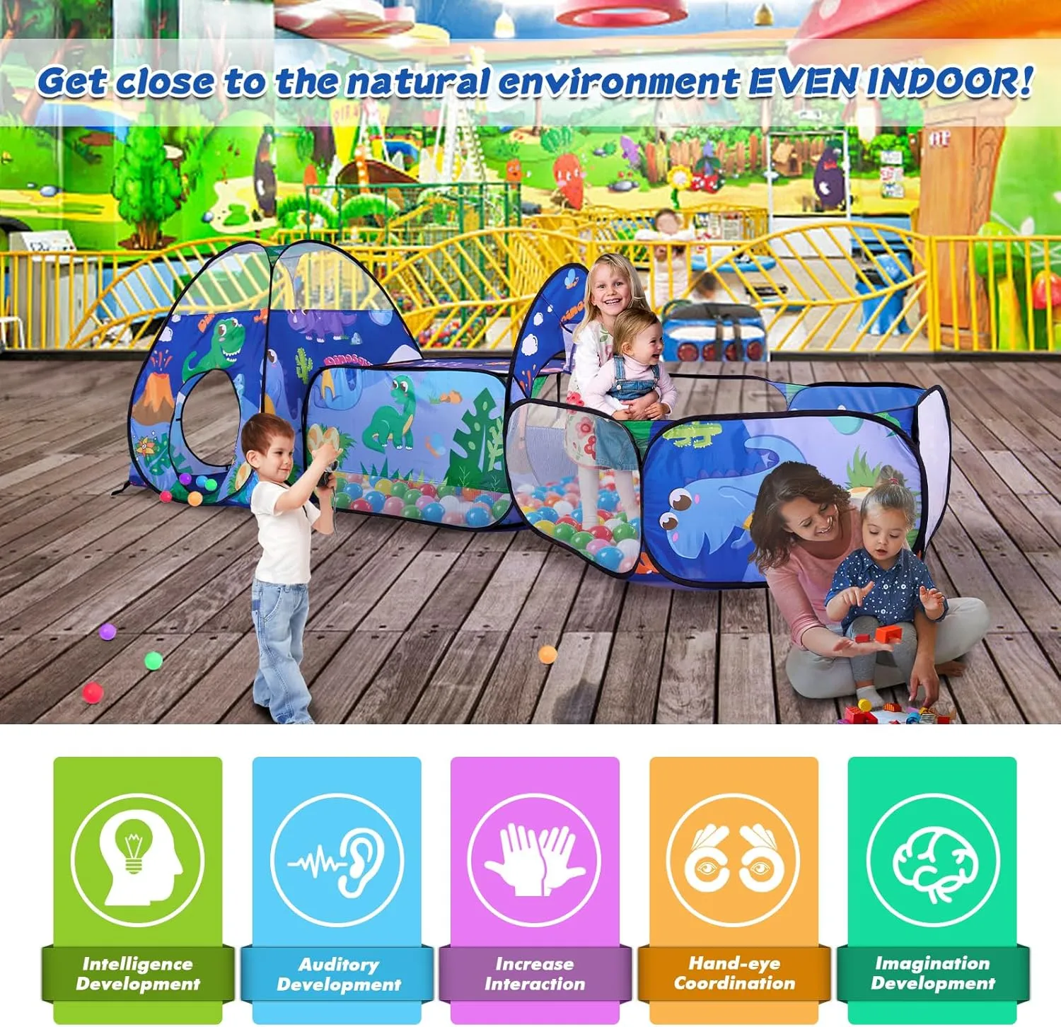 Outdoor Indoor, Lightweight (Balls Not Included) TTLOJ 3PC Dinosaur Kids Play Tent with Ball perm emerald Pit, Crawl Tunnel, Toddlers Playhouse Castle Toys, Baby Boys Girls Gift for 3 4 5 6 7 Years Old, 