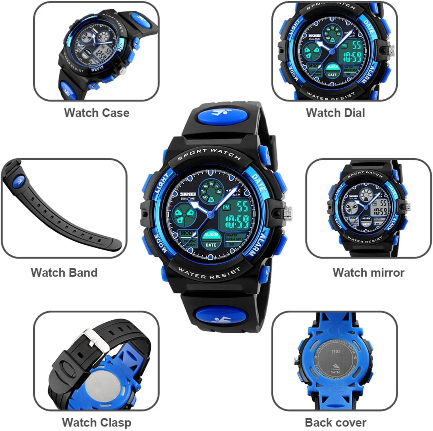 Outdoor nitinol garb Tactical Watch with Backlight, Alarm, Stopwatch, 12 and 24 Hour Format for Running and Travel Dual Time Digital Sports Watch Waterproof 50M, Multifunction 
