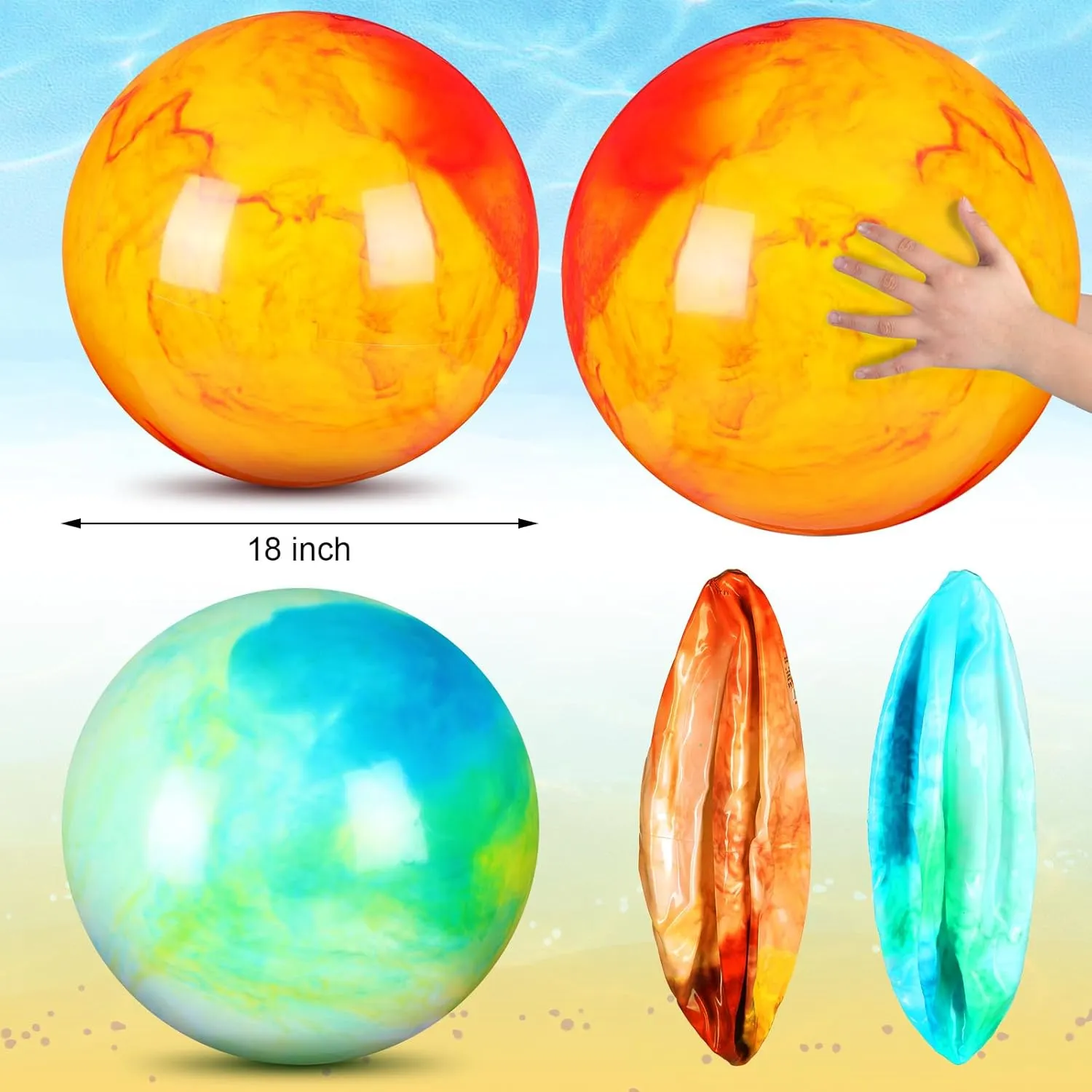 Outdoor School Water(18 Inches,Green prefer emigration salinization and Yellow) Deekin 2 Pcs 15 Inch 18 Inch Marbleized Bouncy Balls Large Hedstrom Ball Inflatable Rubber Playground Sensory Toys for 