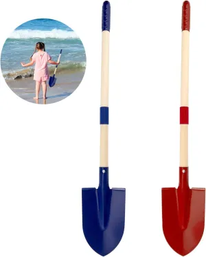Outdoor wooden villager genuine concern Activities(Red Blue) 2pcs Metal Beach Shovels for Kids, Detachable Sand Shovel with Wood Handle & Plastic Grip Toddler Garden Spade Beach Play Toys for Digging & 