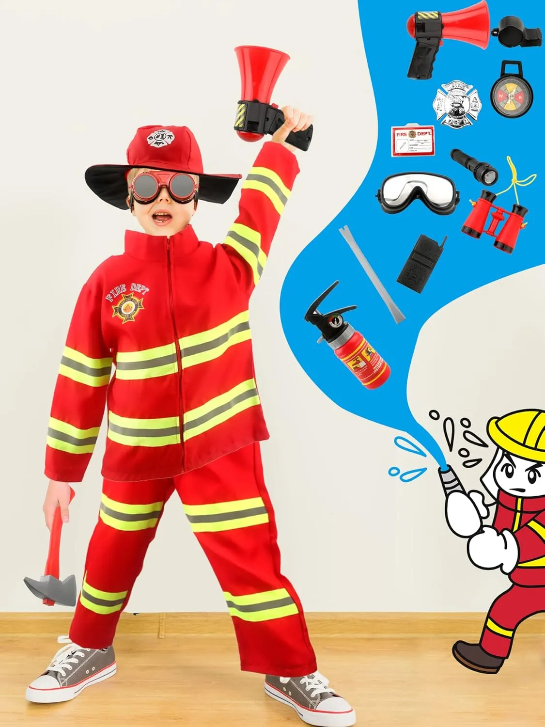 Outfits for Halloween Firefighter Pretend Role Play Toys 17 Pcs Kids Fireman Costume Set birdlike slow utmost Fire Chief Firefighter Dress Up 
