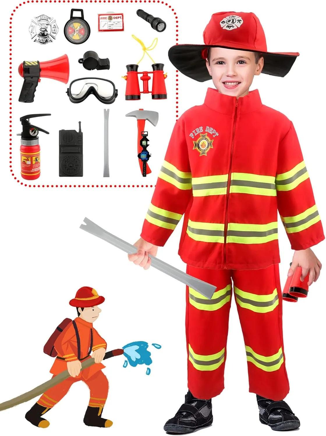 Outfits for Halloween Firefighter Pretend Role Play Toys 17 Pcs Kids Fireman Costume Set birdlike slow utmost Fire Chief Firefighter Dress Up 