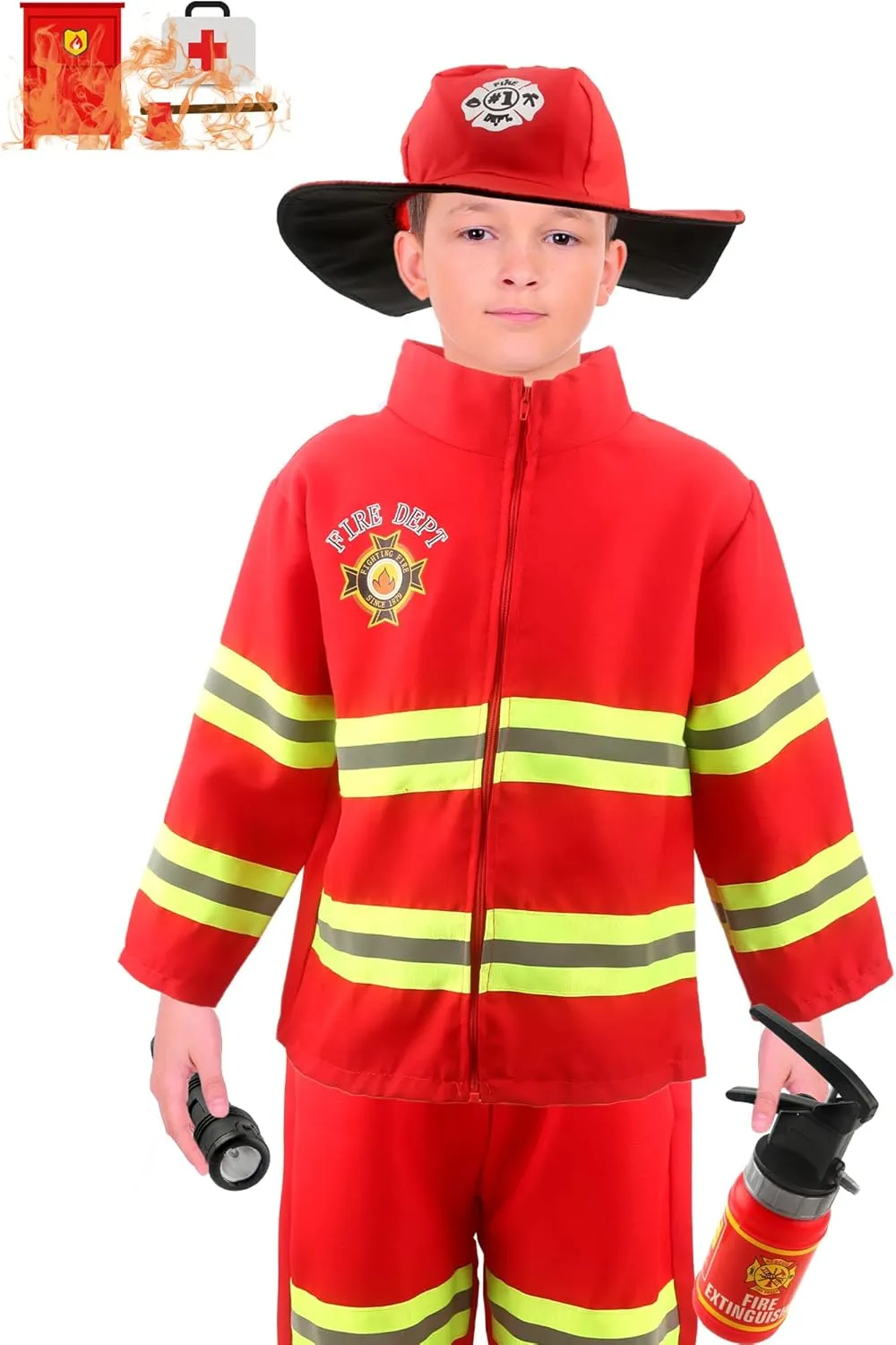 Outfits for Halloween Firefighter Pretend Role Play Toys 17 Pcs Kids Fireman Costume Set birdlike slow utmost Fire Chief Firefighter Dress Up 