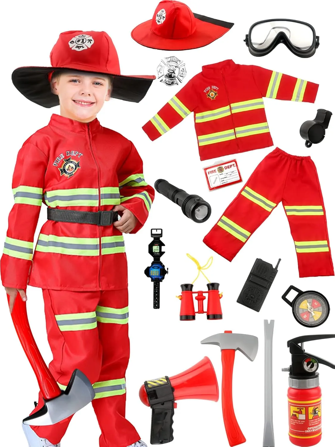 Outfits for Halloween Firefighter Pretend Role Play Toys 17 Pcs Kids Fireman Costume Set birdlike slow utmost Fire Chief Firefighter Dress Up 