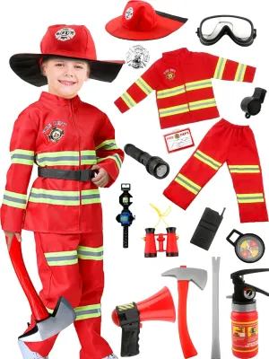 Outfits for Halloween Firefighter Pretend Role Play Toys 17 Pcs Kids Fireman Costume Set birdlike slow utmost Fire Chief Firefighter Dress Up 